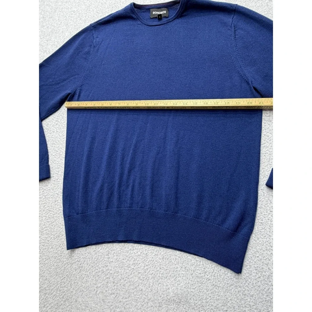 Bonobos Sweater Mens Large Blue Merino Wool Crewneck Lightweight Knit Pullover